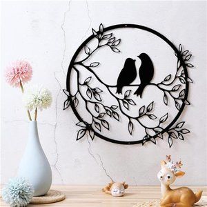 Metal Wall Art Bird on Tree Branch Metal Bird Wall Silhouette Bird WallArt Decor
